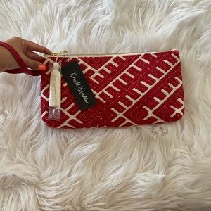 SOLD Aztec Print Crochet Red Clutch